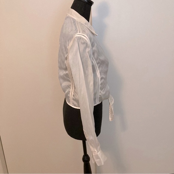 Vtg Sheer Emanuel Ungaro 100% Silk Button Down Shirt/Blouse Tie Front - Picture 3 of 11